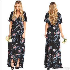 Show Me Your MuMu Sophia Wrap Dress XS NWT Black Floral Hi-Low Maxi Length